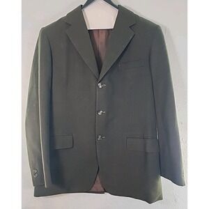 True Vintage 3 Button Wool Dark Olive Green Suit Jacket  British Textile CO